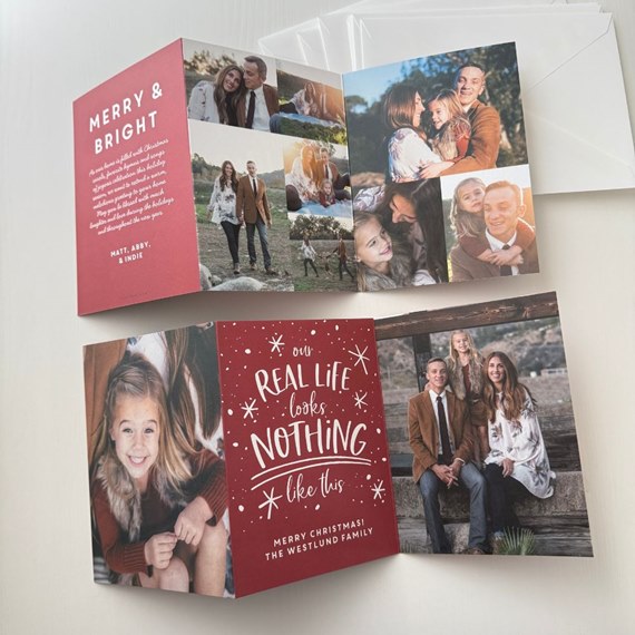 photo area, customizable text area, festive card design
