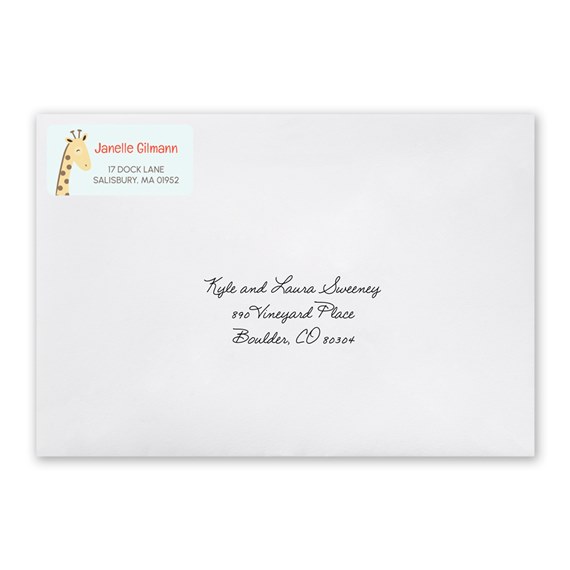 address label with giraffe illustration and customizable text area