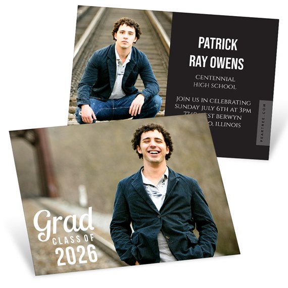 photo placeholder, graduation announcement, customizable text area