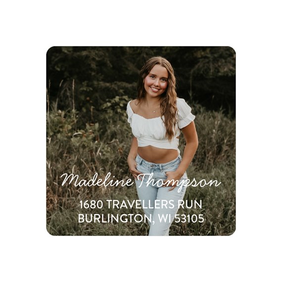 photo area with customizable text for address labels