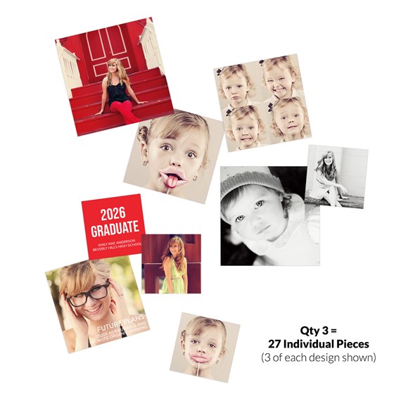 collage of children's photos, graduation card, photo area