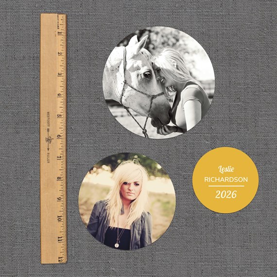 two photo placeholders on gray background, yellow text area