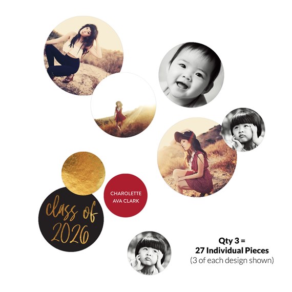 collage of circular photo frames, customizable text area