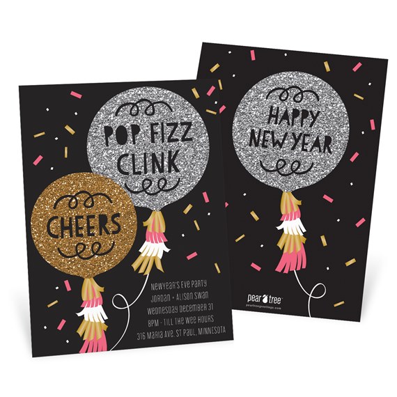 Faux Glitter Fizz - Holiday Party Invitations