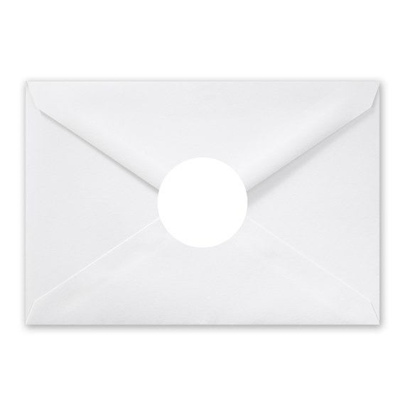 white envelope with circular cut-out