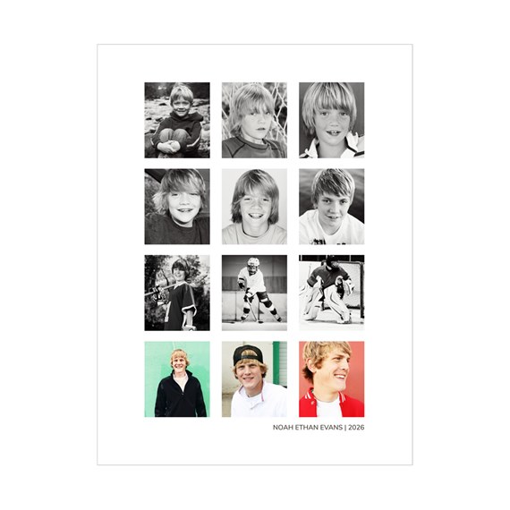 grid of photo placeholders with customizable text area