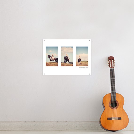 photo display with placeholders for three images and caption area