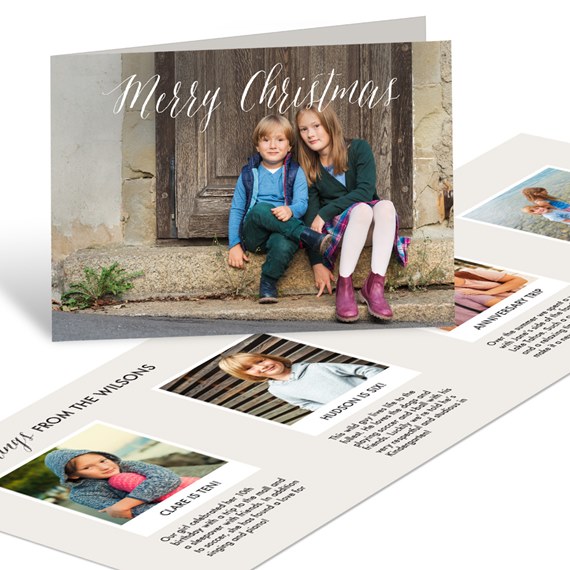 Christmas card with photo placeholders and cursive text