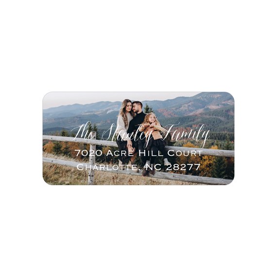 address label with photo placeholder and text