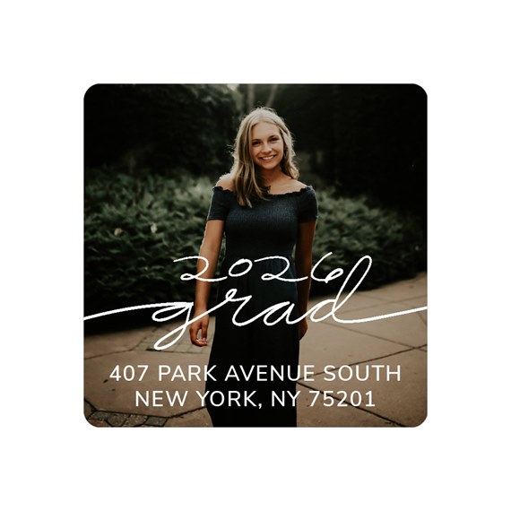 photo placeholder with text overlay for graduation announcement