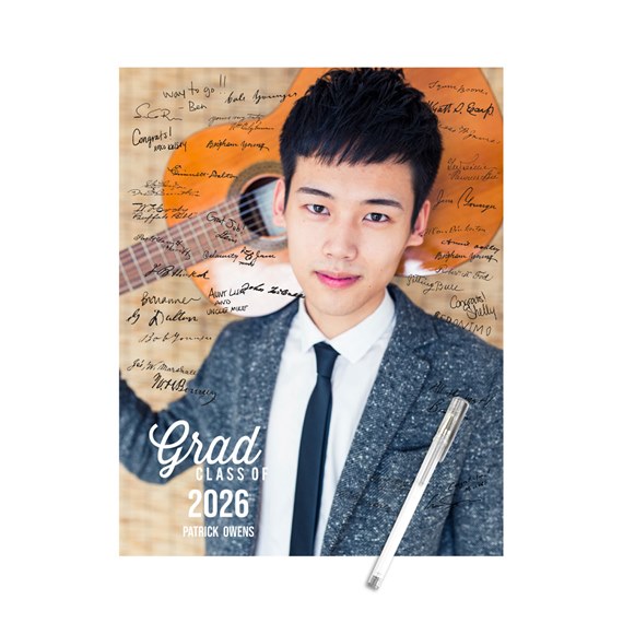 photo area, customizable text area, graduation theme