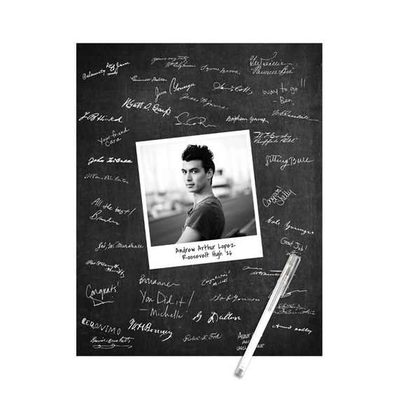photo placeholder with chalkboard background and signatures