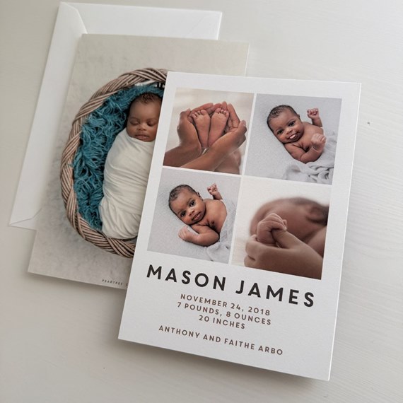 birth announcement card with photo placeholders