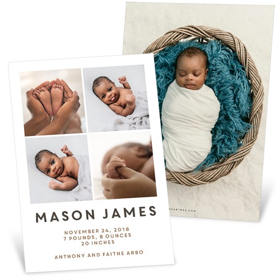 collage birth announcement card with photo area