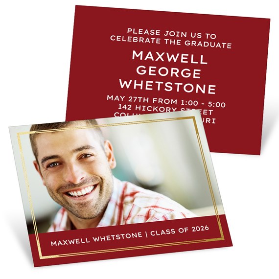 graduation invitation with photo area and maroon background