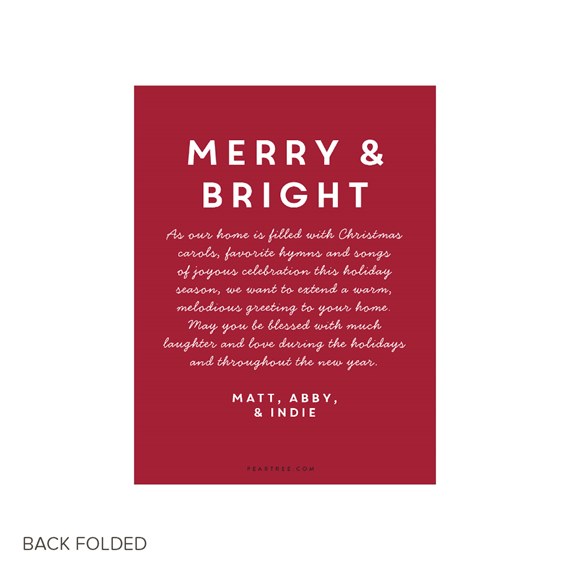 folded red Christmas card back with white 