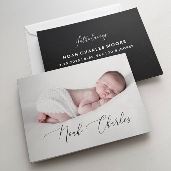birth announcement card with photo area