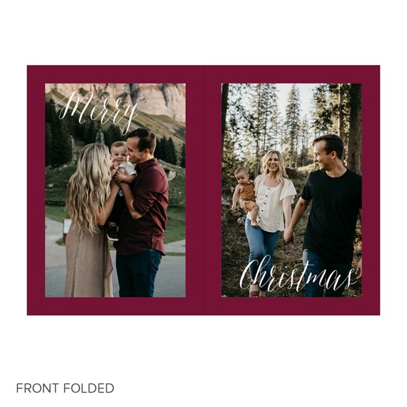 folded Christmas card with photo placeholders and text