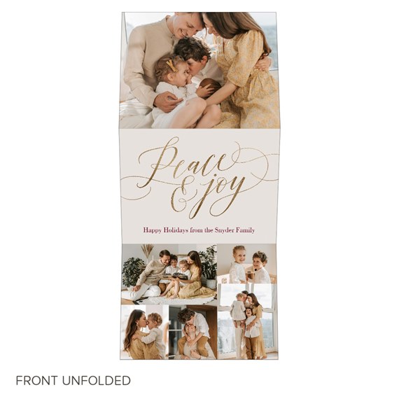 trifold Christmas card with photo placeholders and decorative text