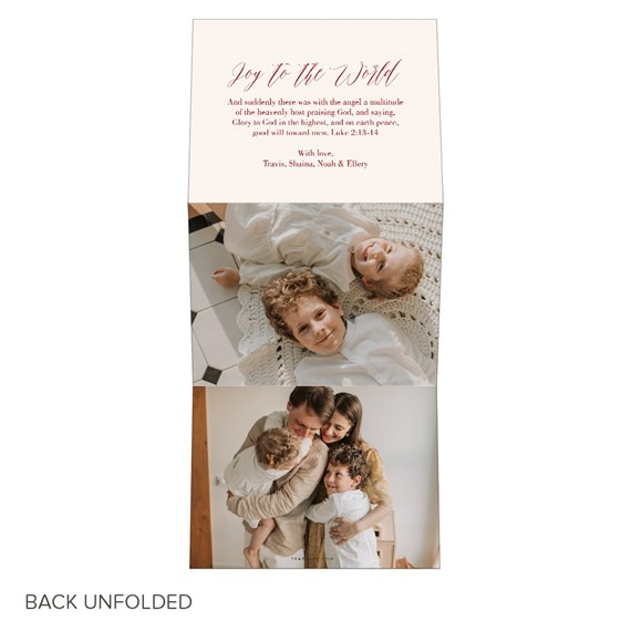 trifold Christmas card with photo placeholders and festive text