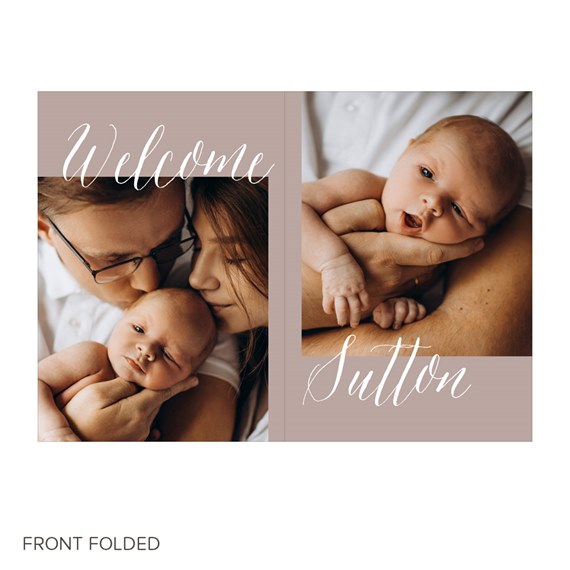 folded birth announcement with customizable text area