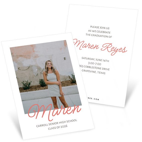 graduation announcement card with photo placeholder and event details