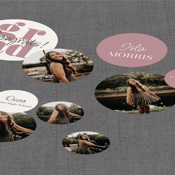 circular photo placeholders, customizable text area