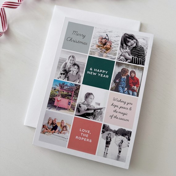 colorful Christmas card with photo placeholders and text
