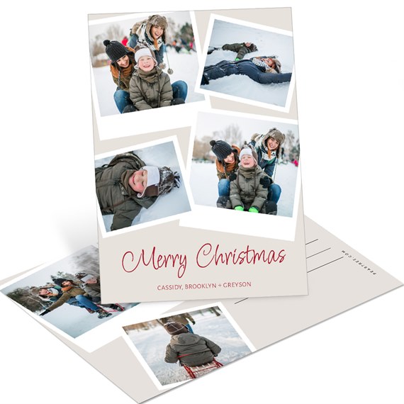 postcard design with photo placeholders and 'Merry Christmas' text