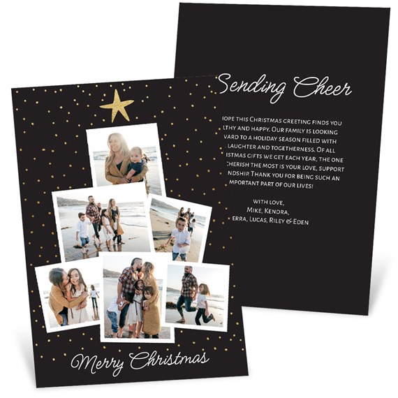 Christmas card with photo placeholders and gold accents