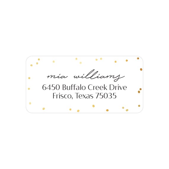 address label with gold dots and customizable text area