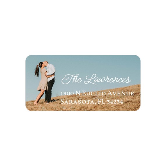address label with photo area and text