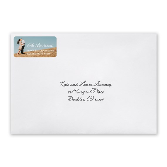 address label with photo placeholder on white envelope