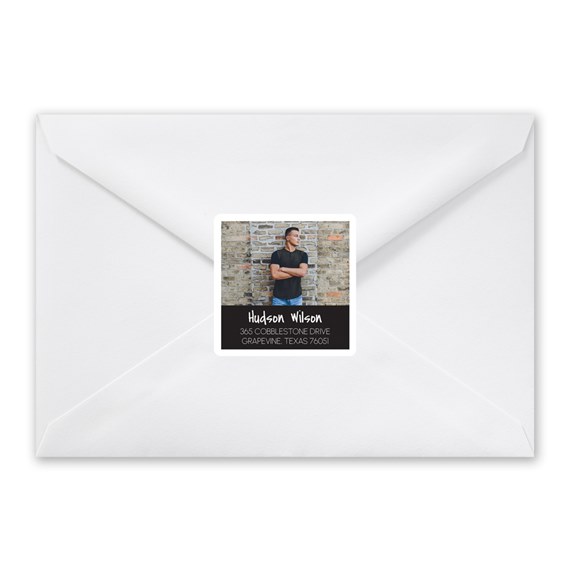 address label with photo placeholder and customizable text area