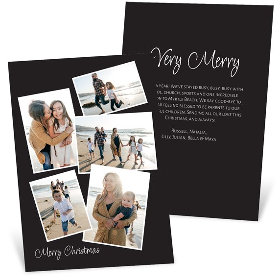 collage photo placeholders, black background, Merry Christmas text