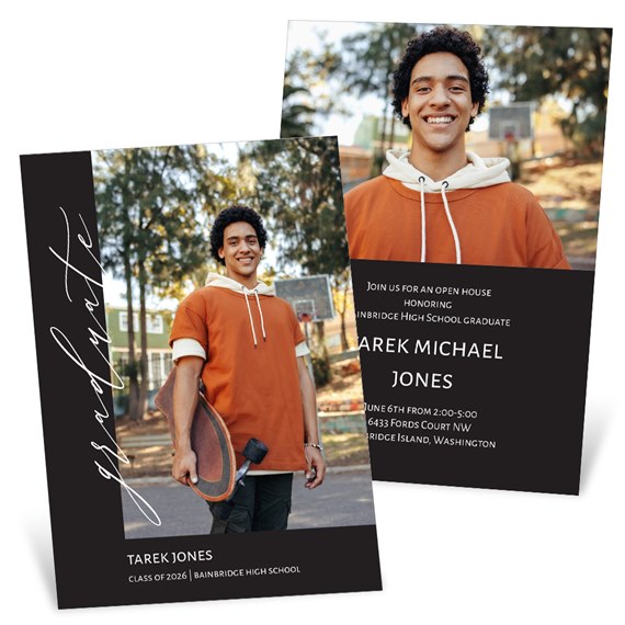 graduation announcement with photo placeholder and event details