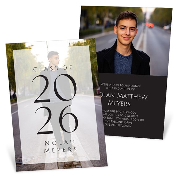 graduation announcement with photo area and event details