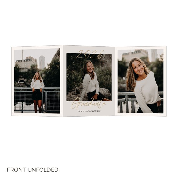 tri-fold graduation announcement with photo placeholders