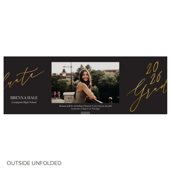 graduation invitation with photo area and gold accents