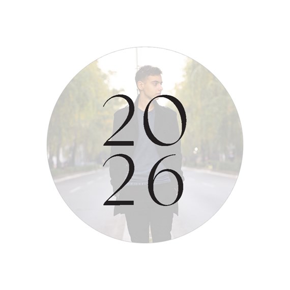 circular envelope seal with numbers 20 and 26, photo placeholder