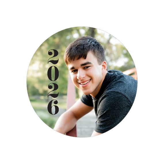 circular sticker with year 2026 and photo placeholder