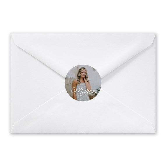 white envelope with photo placeholder and name area