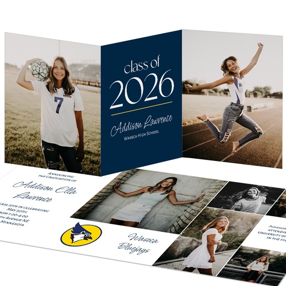 graduation announcement with photo area and school colors