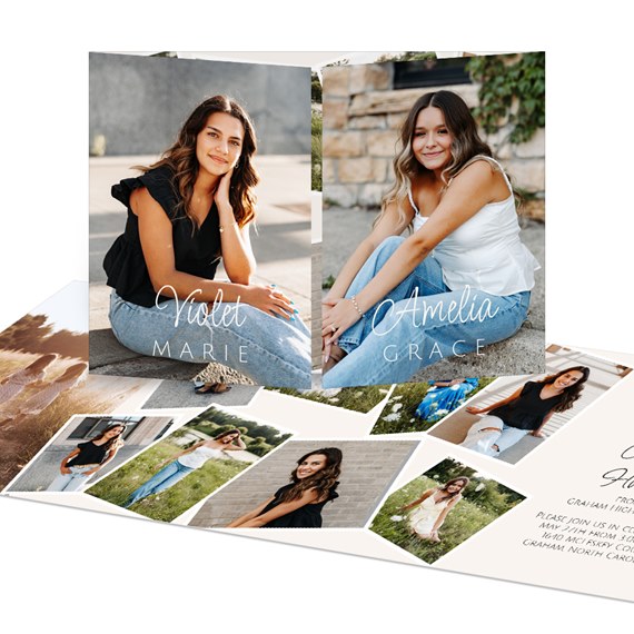 graduation announcement with photo placeholders for Violet and Amelia