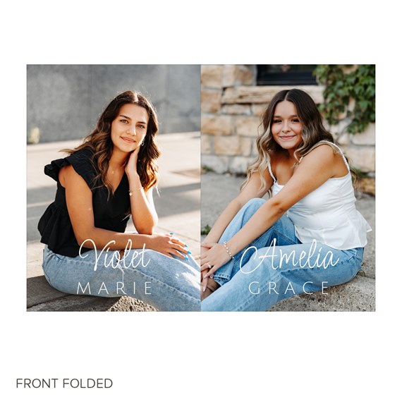 graduation announcement with photo placeholders for Violet Marie and Amelia Grace