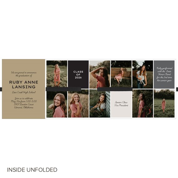 graduation announcement with photo placeholders and printed text