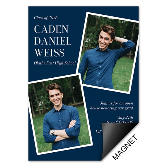 double image magnet with photo placeholders and event details