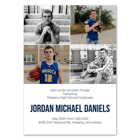 graduation announcement with photo placeholders and customizable text area