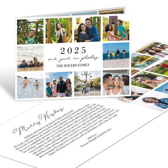 holiday card with photo placeholders and text area