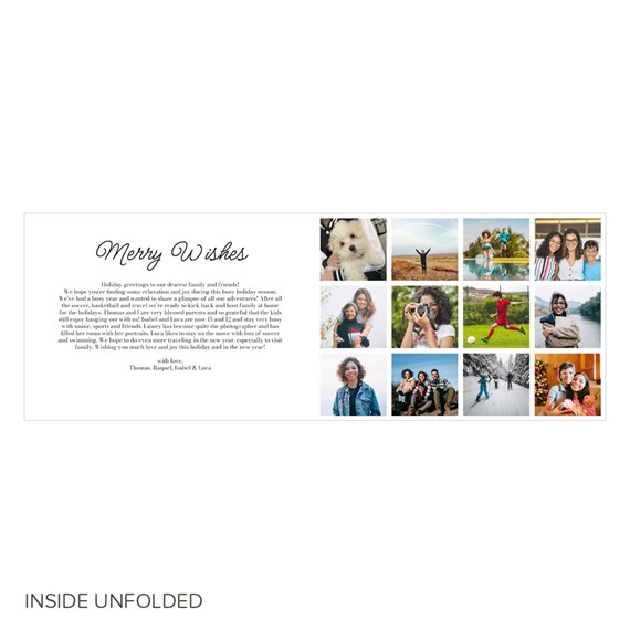 holiday card with photo placeholders and text area